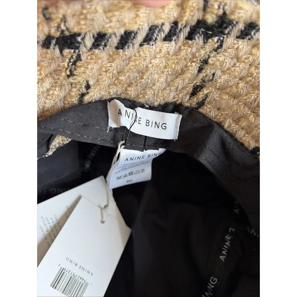 Anine Bing Cleo Bucket Hat Womens Size‎ M/L Tan Black Plaid Tweed Wool Blend
